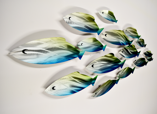 "Painted Shoal" Metal Wall Sculpture with Abstract Tropical Wave Design by Brian Jones