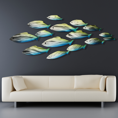 "Painted Shoal" Metal Wall Sculpture with Abstract Tropical Wave Design by Brian Jones
