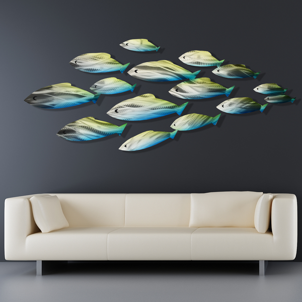"Painted Shoal" Metal Wall Sculpture with Abstract Tropical Wave Design by Brian Jones