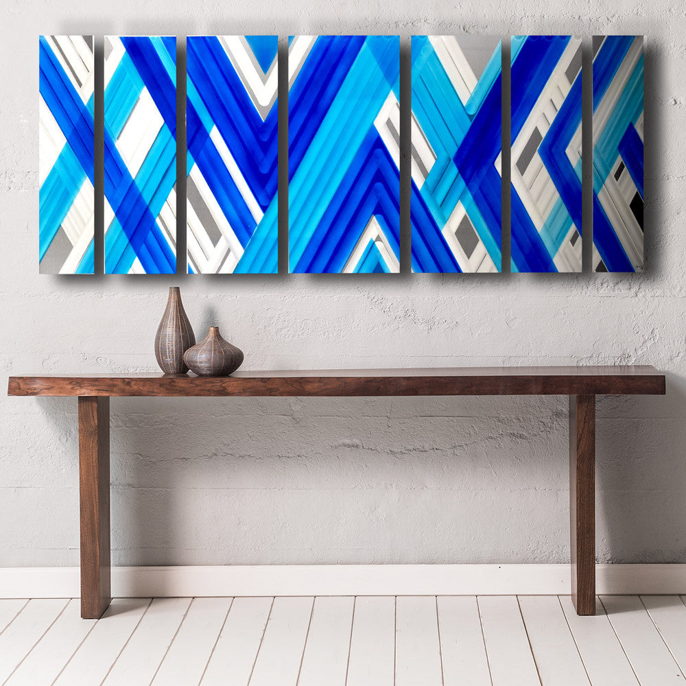 Blue Geometric Contemporary Metal Wall Art - DV8 Studio