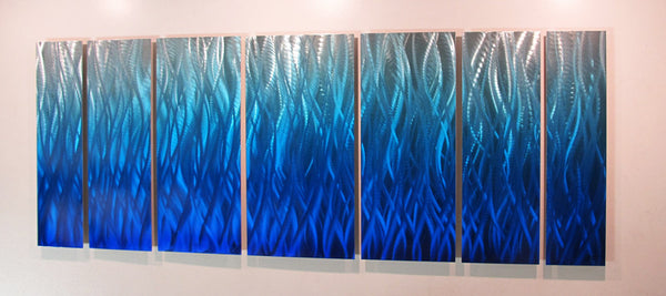 "Blue Flame" 68"x24" Large Modern Abstract Metal Wall Art Sculpture Blue