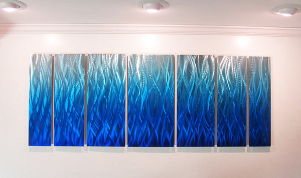 "Blue Flame" 68"x24" Large Modern Abstract Metal Wall Art Sculpture Blue