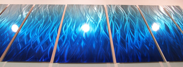 "Blue Flame" 68"x24" Large Modern Abstract Metal Wall Art Sculpture Blue
