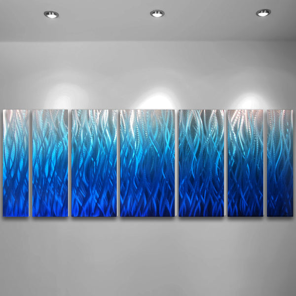 "Blue Flame" 68"x24" Large Modern Abstract Metal Wall Art Sculpture Blue
