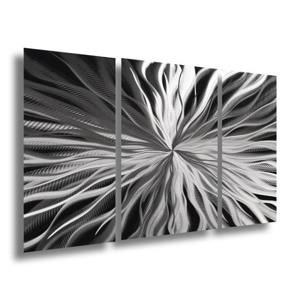 Silver Wall Art "Cosmic Energy" by Brian Jones Aluminum Metal Art Panels with Abstract Design