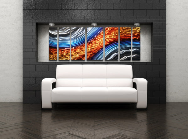 Blue And Orange Abstract Metal Wall Art