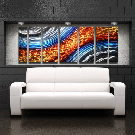 Bright Colored Orange and Blue Abstract Metal Wall Art