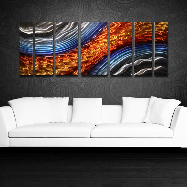 Blue And Orange Abstract Metal Wall Art