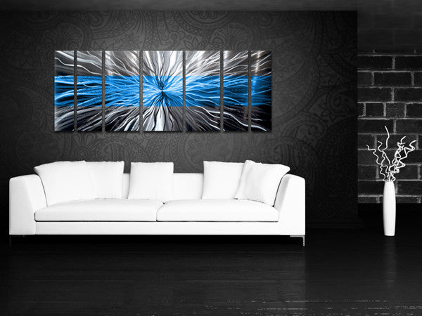 Striped Ocean Blue Metal Wall Art by Brian M. Jones