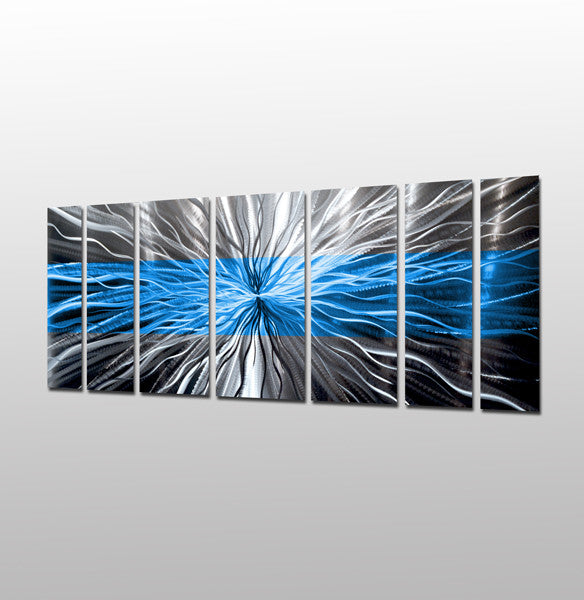Striped Ocean Blue Metal Wall Art by Brian M. Jones