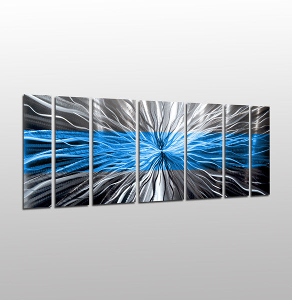 Striped Ocean Blue Metal Wall Art by Brian M. Jones