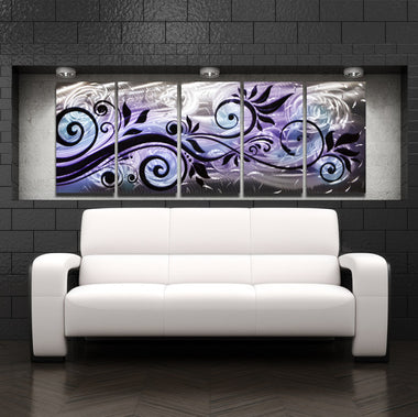 "Whispering Winds" 68"x24" Purple / Blue Large Modern Abstract Metal Wall Art Sculpture