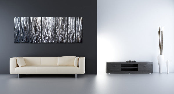 "Synthesis" 68"x24" Silver Aluminum Large Modern Abstract Metal Wall Art Sculpture
