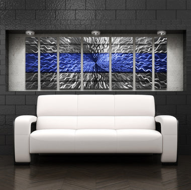 "Blue Infinity" 68"x24" Large Blue Candy Paint Modern Abstract Metal Wall Art Sculpture
