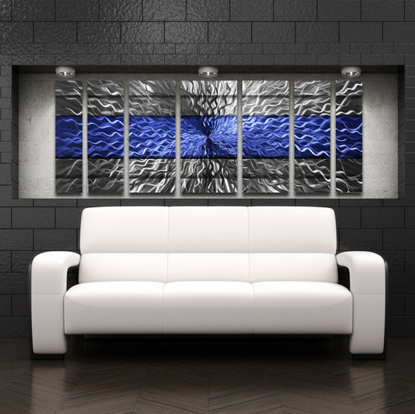 "Blue Infinity" 68"x24" Large Blue Candy Paint Modern Abstract Metal Wall Art Sculpture