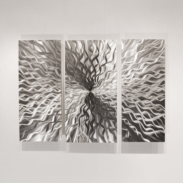 "Cosmic Energy 3 Panel" - 40"x24" Abstract Metal Wall Art with LED Infused Color Changing Lighting  & Remote Control