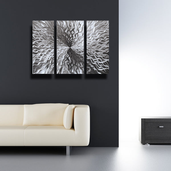 "Cosmic Energy 3 Panel" - 40"x24" Abstract Metal Wall Art with LED Infused Color Changing Lighting  & Remote Control