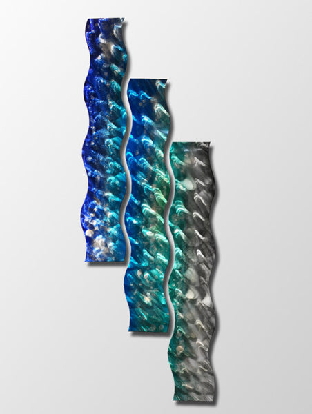 "Aqua Curves" 74" x 27" Large Blue Waves Modern Abstract Metal Wall Art Sculpture Painting