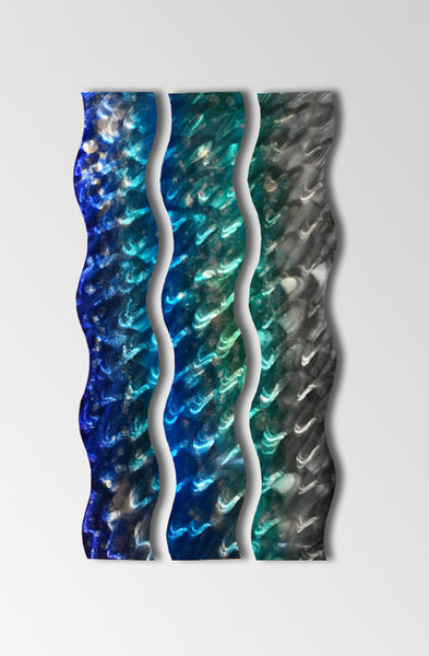 "Aqua Curves" 74" x 27" Large Blue Waves Modern Abstract Metal Wall Art Sculpture Painting
