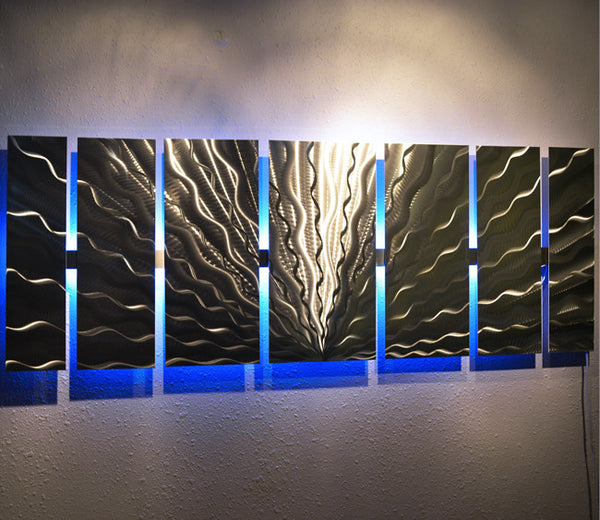 "Vibration LED" Abstract Metal Wall Art with LED Infused Color Changing Lighting & Remote Control