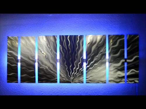 "Vibration LED" Abstract Metal Wall Art with LED Infused Color Changing Lighting & Remote Control