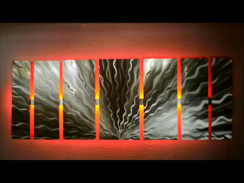 "Silver Vibration LED SP" - Abstract Metal Wall Art with Smartphone Controlled LED Infused Color Changing Lighting