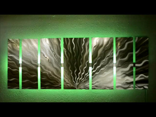 "Silver Vibration LED SP" - Abstract Metal Wall Art with Smartphone Controlled LED Infused Color Changing Lighting