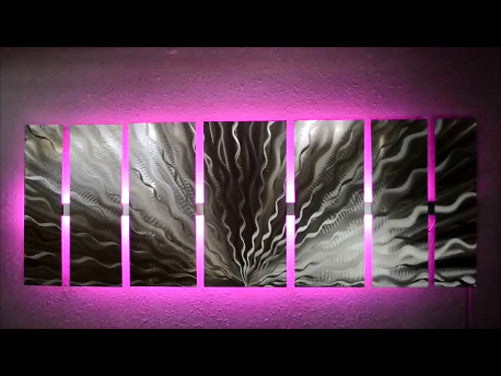 "Vibration LED" Abstract Metal Wall Art with LED Infused Color Changing Lighting & Remote Control