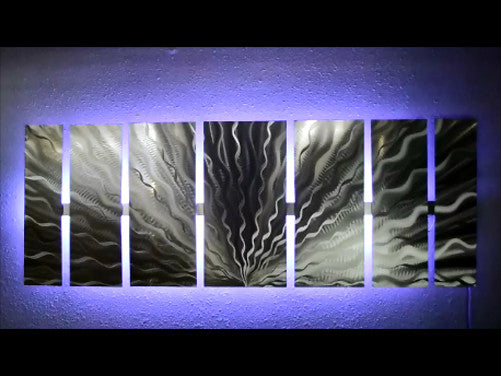 "Silver Vibration LED SP" - Abstract Metal Wall Art with Smartphone Controlled LED Infused Color Changing Lighting
