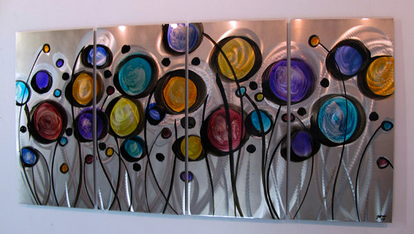 "A34P Wild Flowers" 52"x24" Multi - Color Aluminum Modern Abstract Metal Wall Art Sculpture