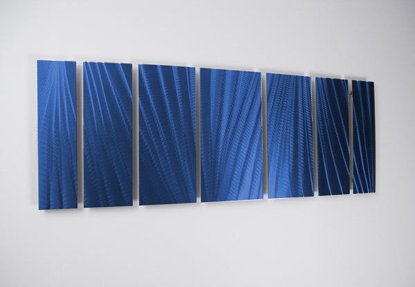 "Main Attraction" 68"x24" Deep Blue Aluminum Large Modern Abstract Metal Wall Art Sculpture Indoor / Outdoor