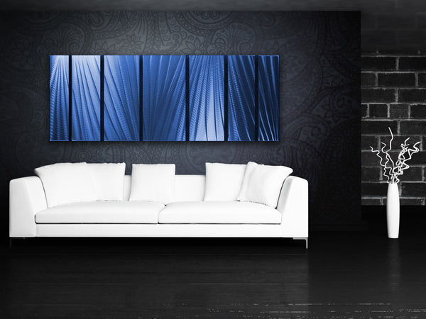 "Main Attraction" 68"x24" Deep Blue Aluminum Large Modern Abstract Metal Wall Art Sculpture Indoor / Outdoor