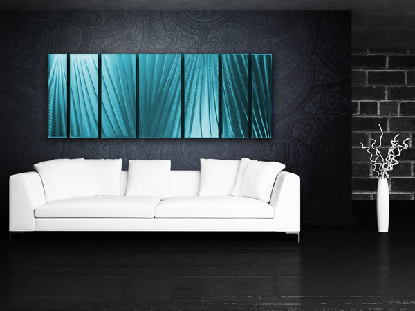 "Main Attraction" 68"x24" Tropical Ocean Blue Aluminum Large Modern Abstract Metal Wall Art Sculpture Indoor / Outdoor