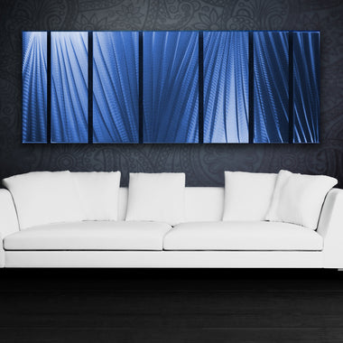 "Main Attraction" 68"x24" Deep Blue Aluminum Large Modern Abstract Metal Wall Art Sculpture Indoor / Outdoor