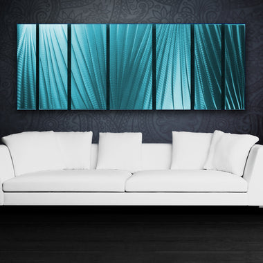 "Main Attraction" 68"x24" Tropical Ocean Blue Aluminum Large Modern Abstract Metal Wall Art Sculpture Indoor / Outdoor