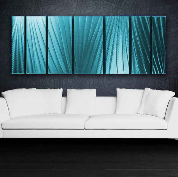 "Main Attraction" 68"x24" Tropical Ocean Blue Aluminum Large Modern Abstract Metal Wall Art Sculpture Indoor / Outdoor