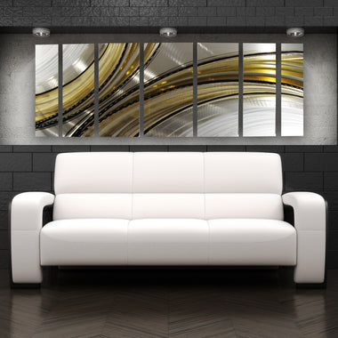"Vortex" 68"x24" Earthtone / Gold Large Modern Abstract Metal Wall Art Sculpture