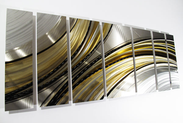 "Vortex" 68"x24" Earthtone / Gold Large Modern Abstract Metal Wall Art Sculpture