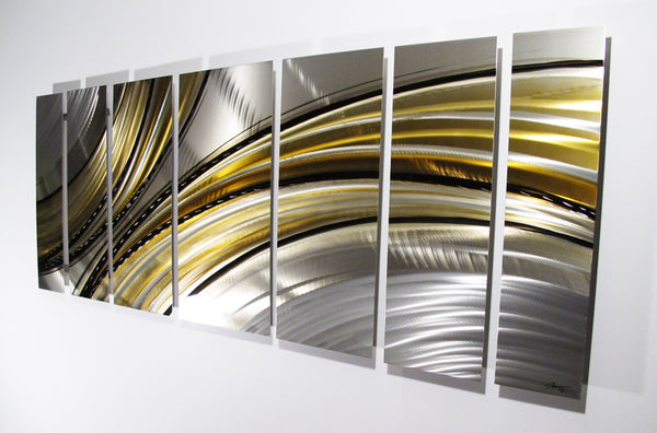 "Vortex" 68"x24" Earthtone / Gold Large Modern Abstract Metal Wall Art Sculpture