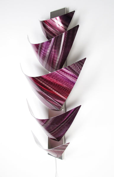 "L11P Aurora Torchiere LED Series - Purple" 28"x12" Aluminum Modern Abstract Metal Wall Art Sculpture Lamp Sconce