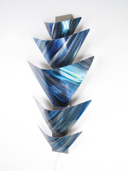 "L10P Aurora Torchiere Series - Blue" 26"x12" Blue Aluminum Modern Abstract Metal Wall Art Sculpture Lamp LED Sconce