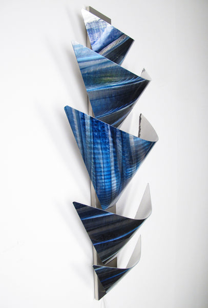 "L10P Aurora Torchiere Series - Blue" 26"x12" Blue Aluminum Modern Abstract Metal Wall Art Sculpture Lamp LED Sconce