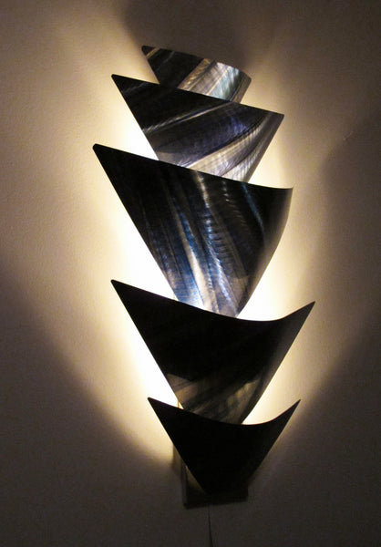 "L10P Aurora Torchiere Series - Blue" 26"x12" Blue Aluminum Modern Abstract Metal Wall Art Sculpture Lamp LED Sconce