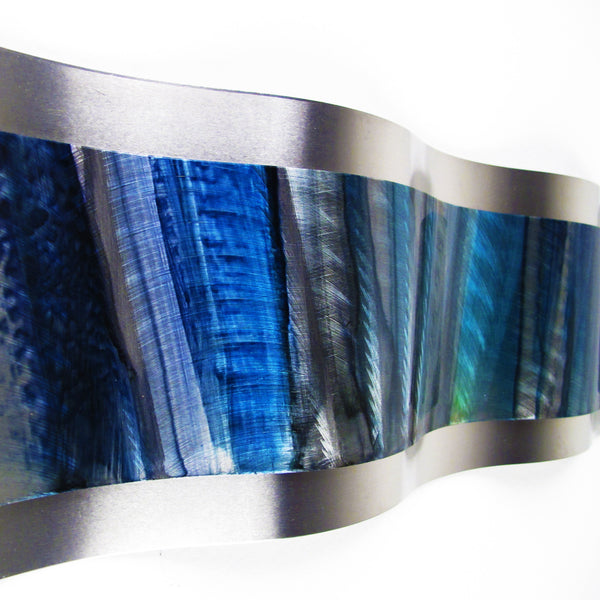 Blue wall sculpture, metal art, detail view