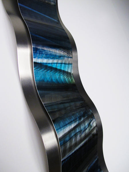 Blue metal art sculpture, right view detail