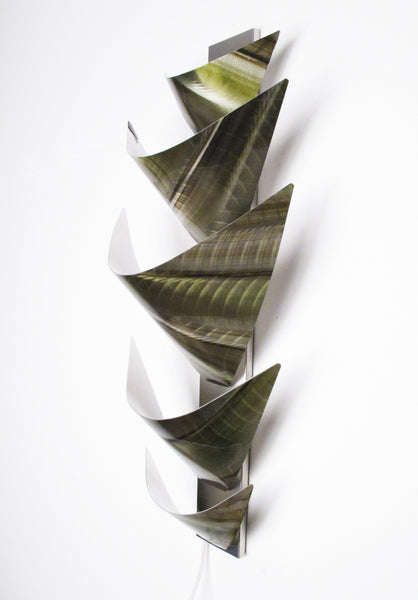 "L12P Aurora Torchiere Series - Green" 28"x12" Aluminum Modern Abstract Metal Wall Art Sculpture Lamp Sconce