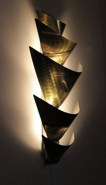"L12P Aurora Torchiere Series - Green" 28"x12" Aluminum Modern Abstract Metal Wall Art Sculpture Lamp Sconce