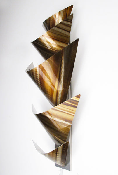 "L12P Aurora Torchiere LED Series - Gold" 28"x12" Aluminum Modern Abstract Metal Wall Art Sculpture Lamp Sconce