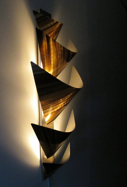 "L12P Aurora Torchiere LED Series - Gold" 28"x12" Aluminum Modern Abstract Metal Wall Art Sculpture Lamp Sconce