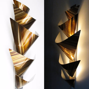 "L12P Aurora Torchiere LED Series - Gold" 28"x12" Aluminum Modern Abstract Metal Wall Art Sculpture Lamp Sconce